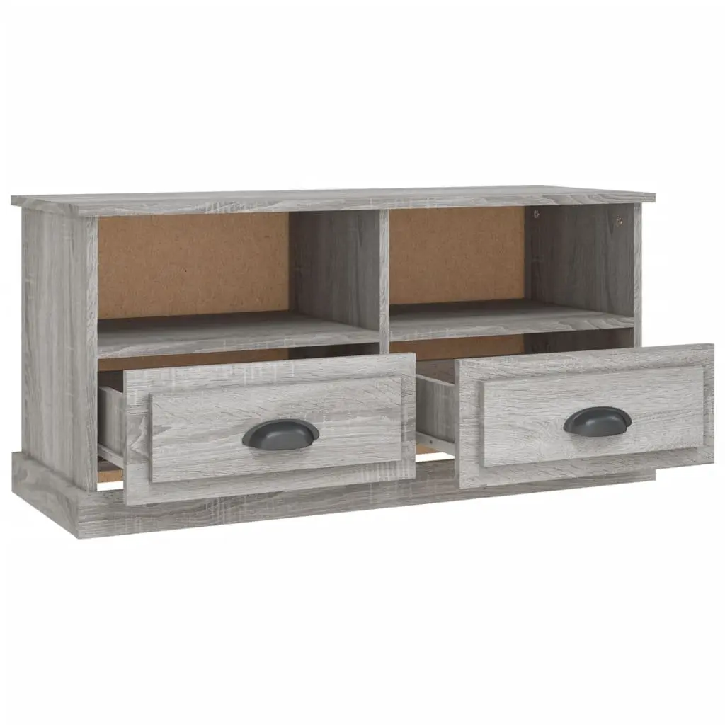 TV Cabinet Grey Sonoma Wood Storage Unit with Drawers Open Compartments Display