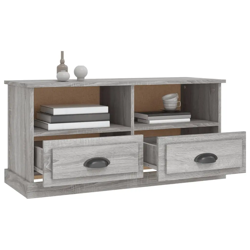 TV Cabinet Grey Sonoma Wood Storage Unit with Drawers Open Compartments Display