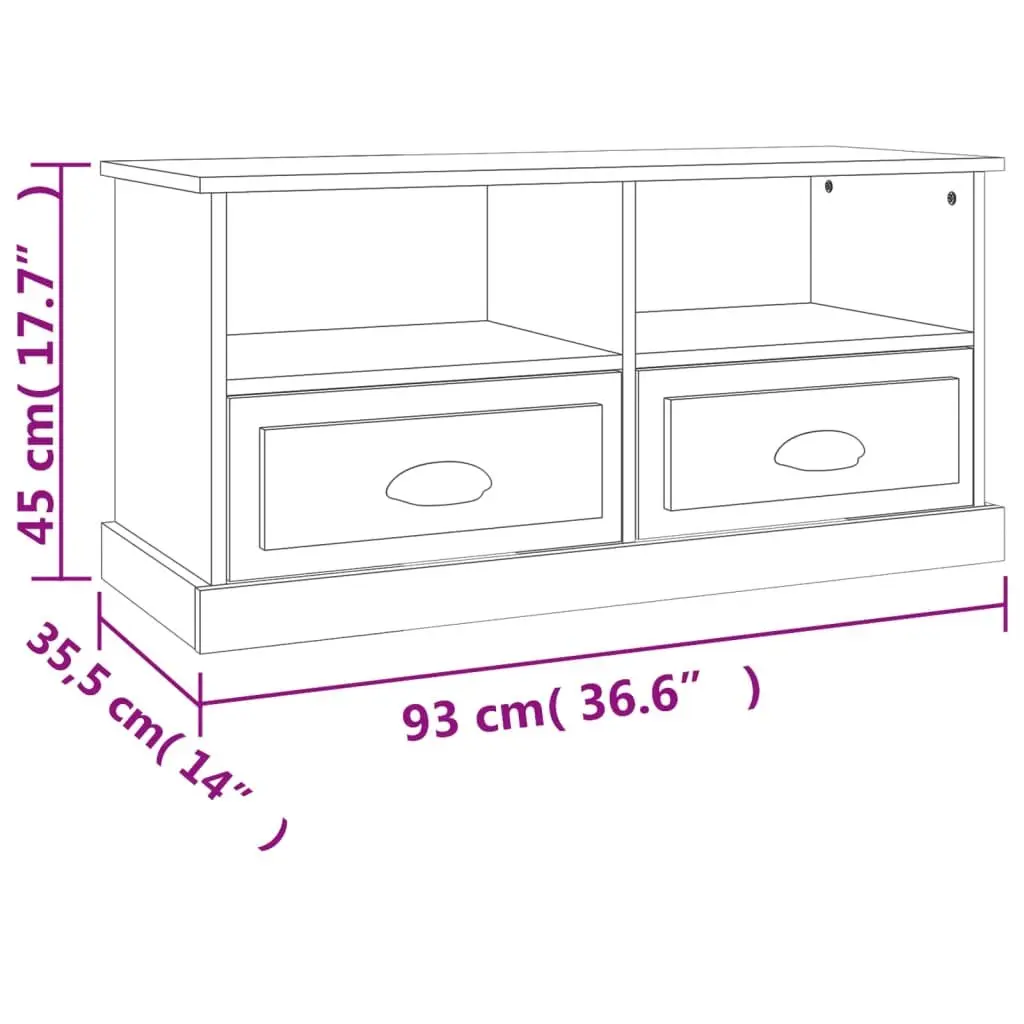 TV Cabinet Grey Sonoma Wood Storage Unit with Drawers Open Compartments Display
