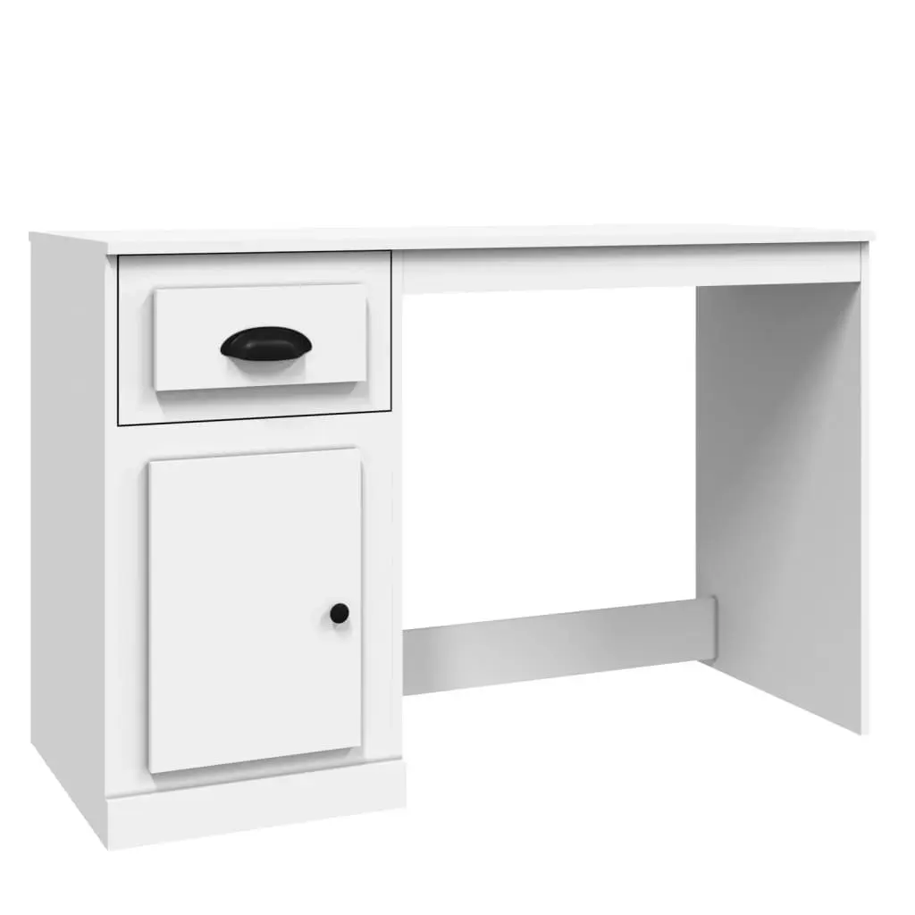 White Engineered Wood Desk with Drawer Compartment 115x50x75cm for Study Office Workspace