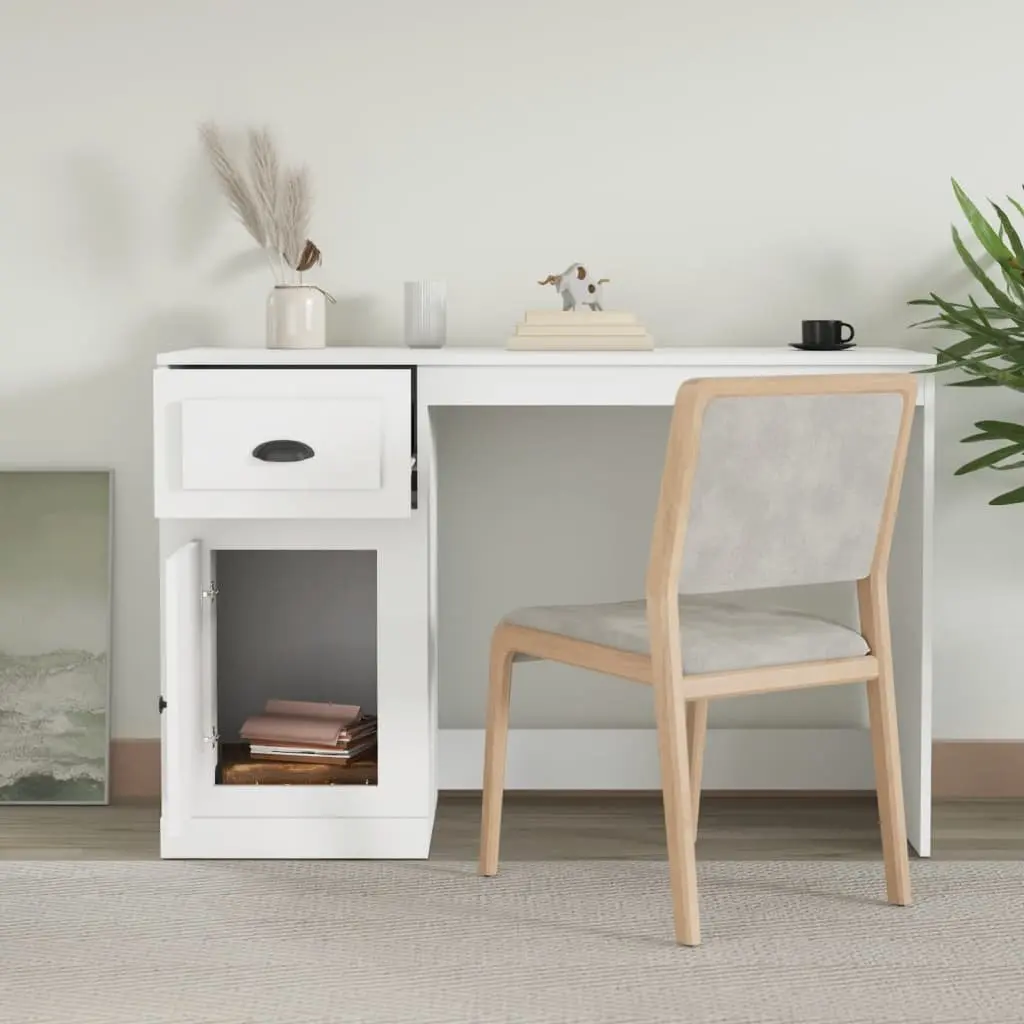 White Engineered Wood Desk with Drawer Compartment 115x50x75cm for Study Office Workspace