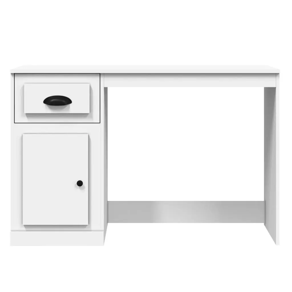White Engineered Wood Desk with Drawer Compartment 115x50x75cm for Study Office Workspace