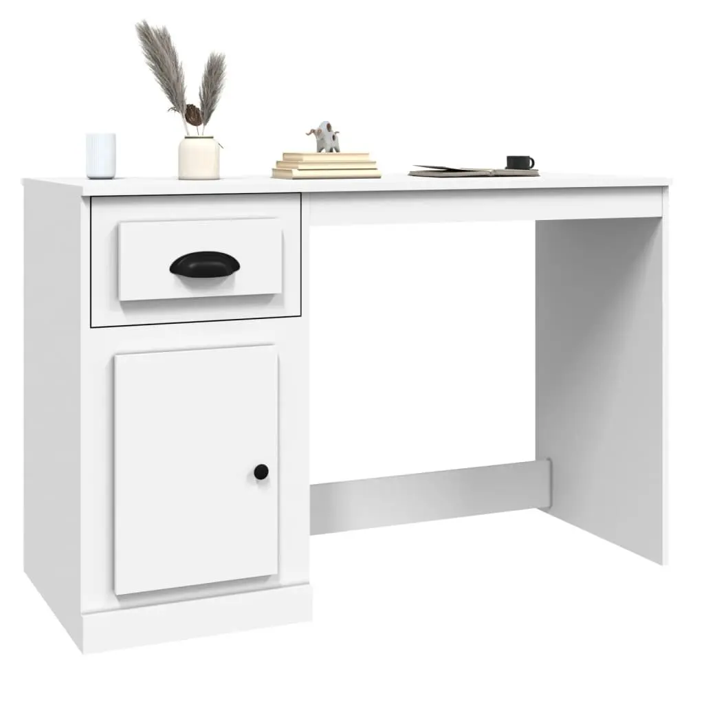 White Engineered Wood Desk with Drawer Compartment 115x50x75cm for Study Office Workspace