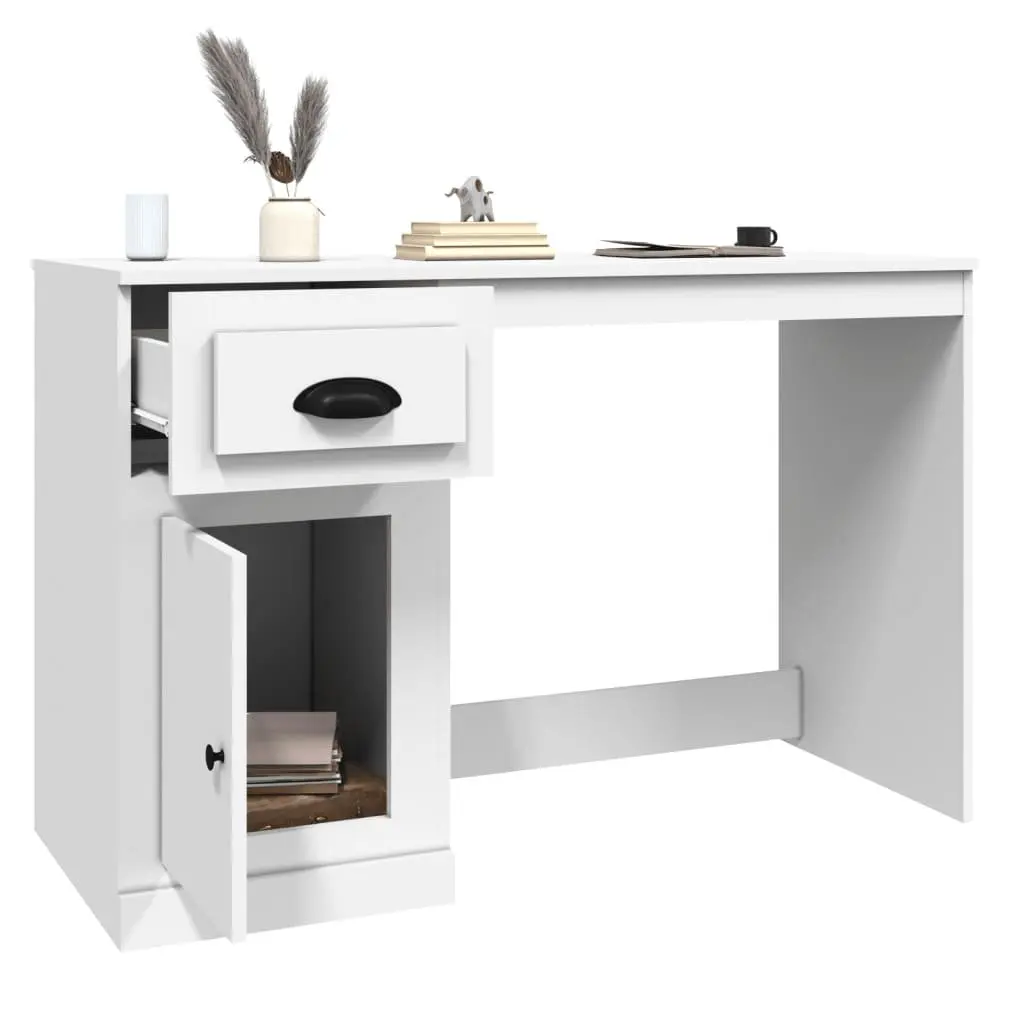 White Engineered Wood Desk with Drawer Compartment 115x50x75cm for Study Office Workspace