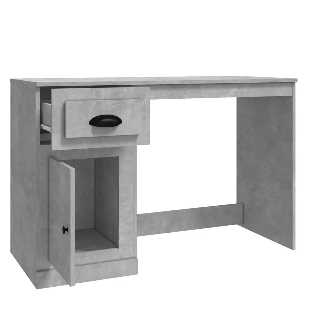Office Desk Modern Study Table Engineered Wood Grey 115x50x75cm with Drawer and Storage Compartment