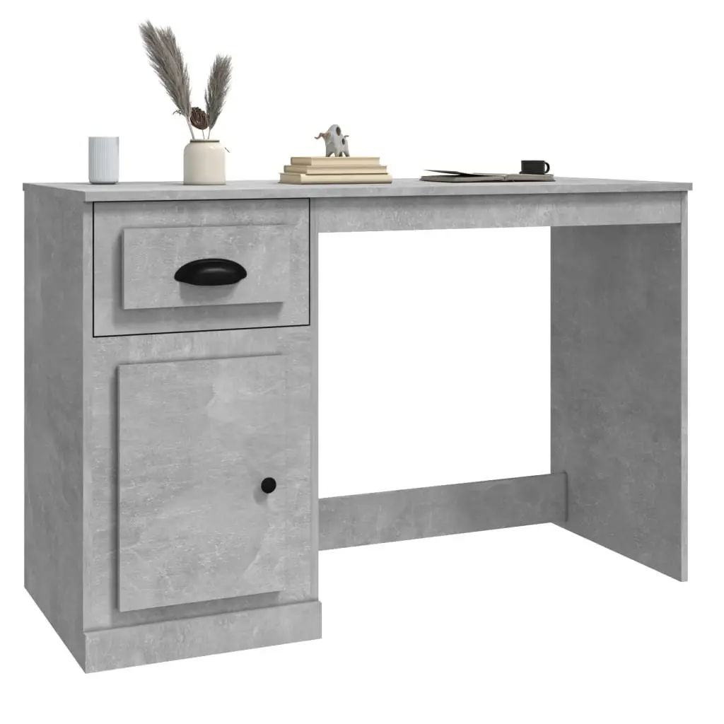 Office Desk Modern Study Table Engineered Wood Grey 115x50x75cm with Drawer and Storage Compartment