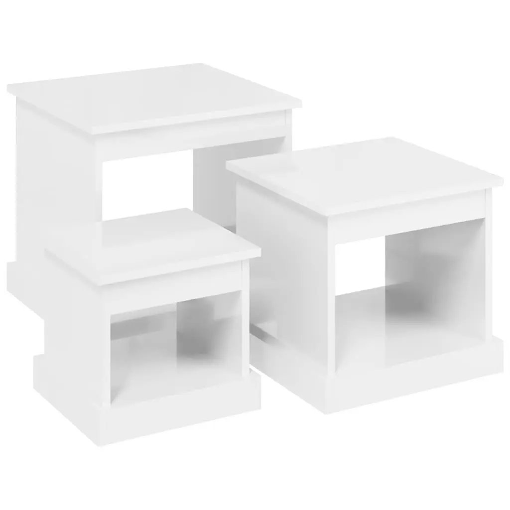 Coffee Table Set Engineered Wood High Gloss White 3 Piece Nesting Living Room