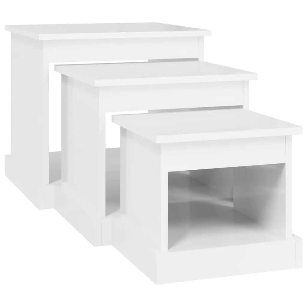 Coffee Table Set Engineered Wood High Gloss White 3 Piece Nesting Living Room