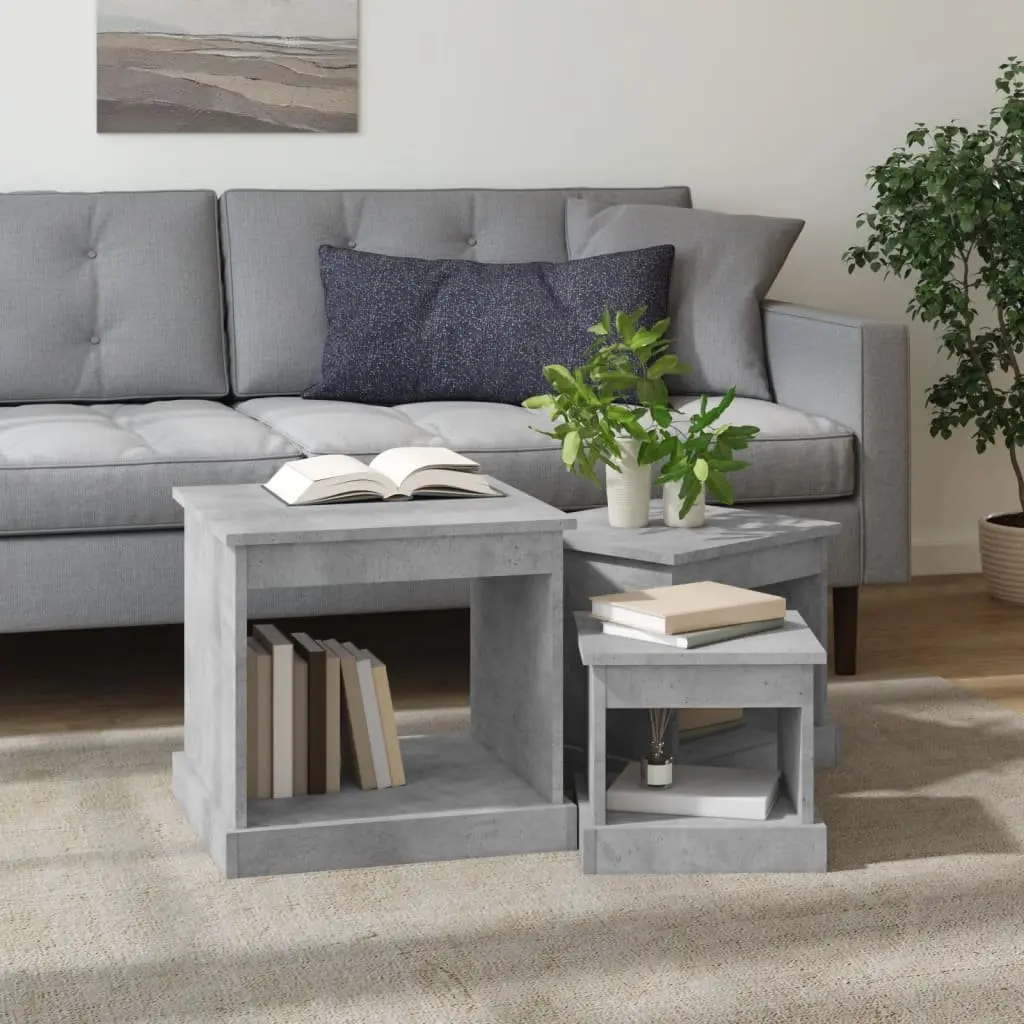 Coffee Table Set 3 Piece Engineered Wood Grey Nesting Tables