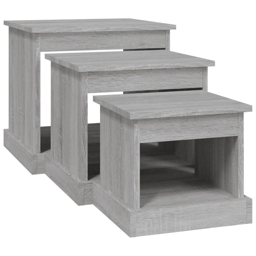 Coffee Table Set Engineered Wood Nesting 3 Piece Grey