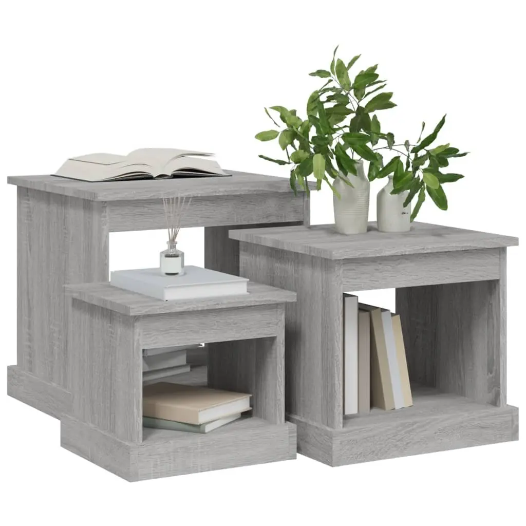 Coffee Table Set Engineered Wood Nesting 3 Piece Grey