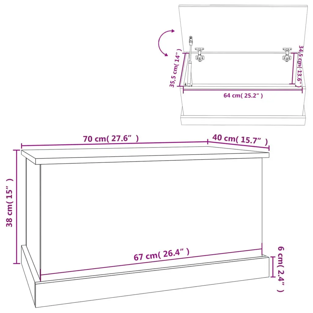 Storage Box Grey 70x40x38 cm Engineered Wood Chest Organiser Bedroom Living