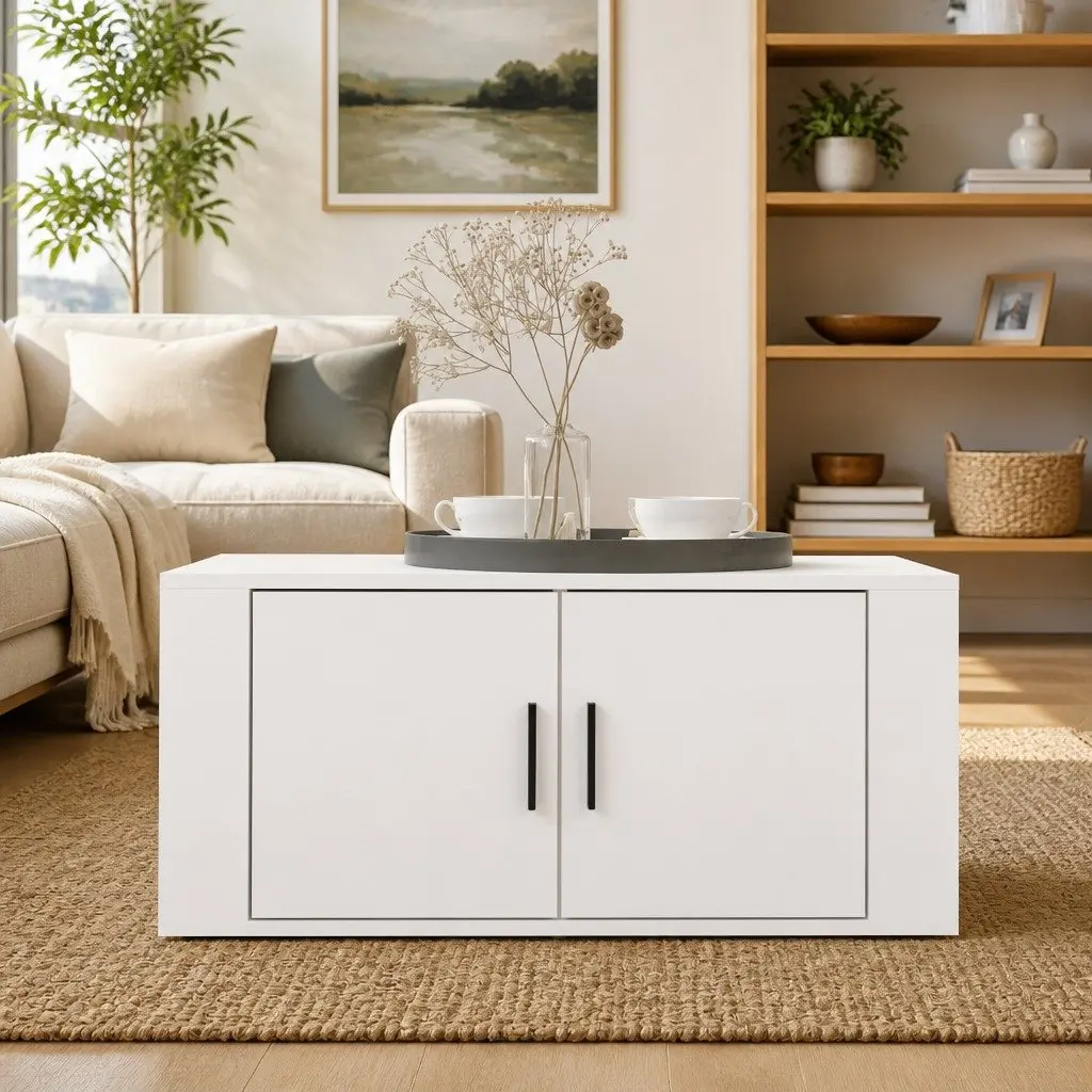 Coffee Table 80x50x36cm Engineered Wood White with Concealed Storage Compartments