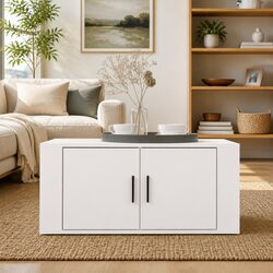 Coffee Table White 80x50x36cm with Storage Compartments Door Living Room