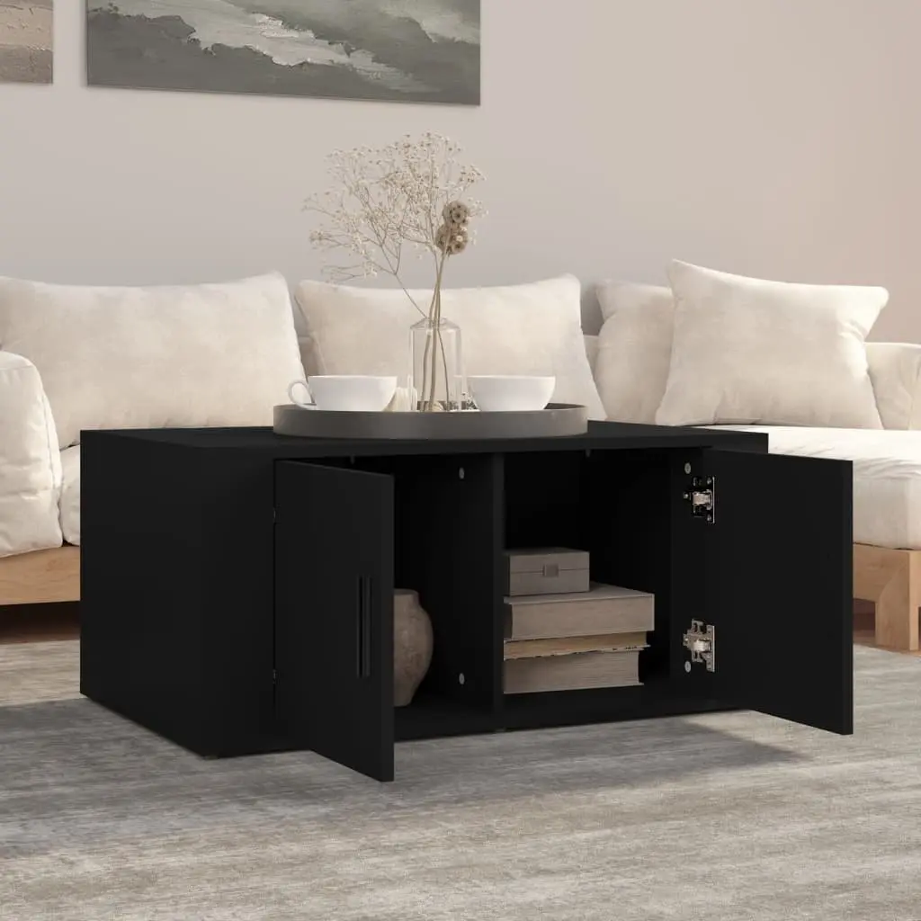 Black Coffee Table Engineered Wood 80x50x36cm Living Room Storage Compartments
