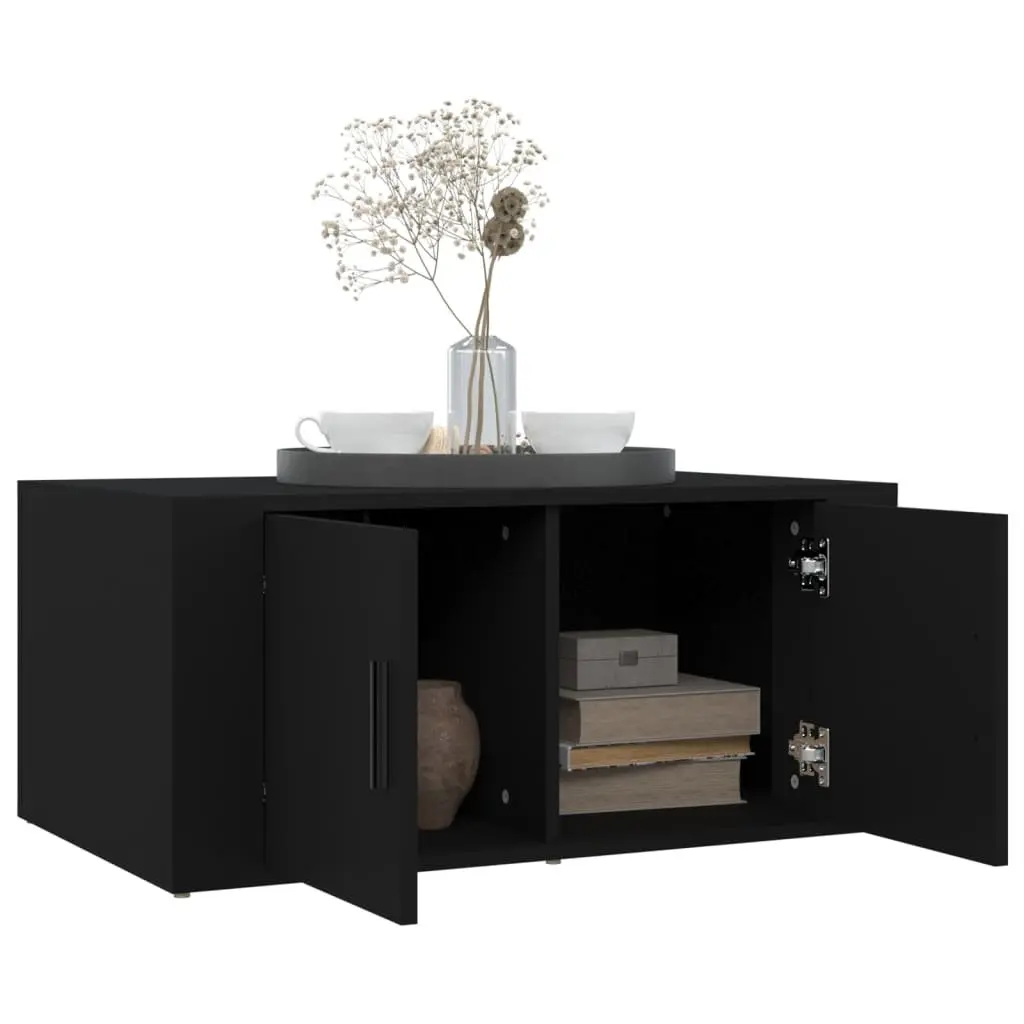 Black Coffee Table Engineered Wood 80x50x36cm Living Room Storage Compartments