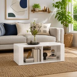 Coffee Table White High Gloss Modern Accent Side Table Storage Shelves Furniture