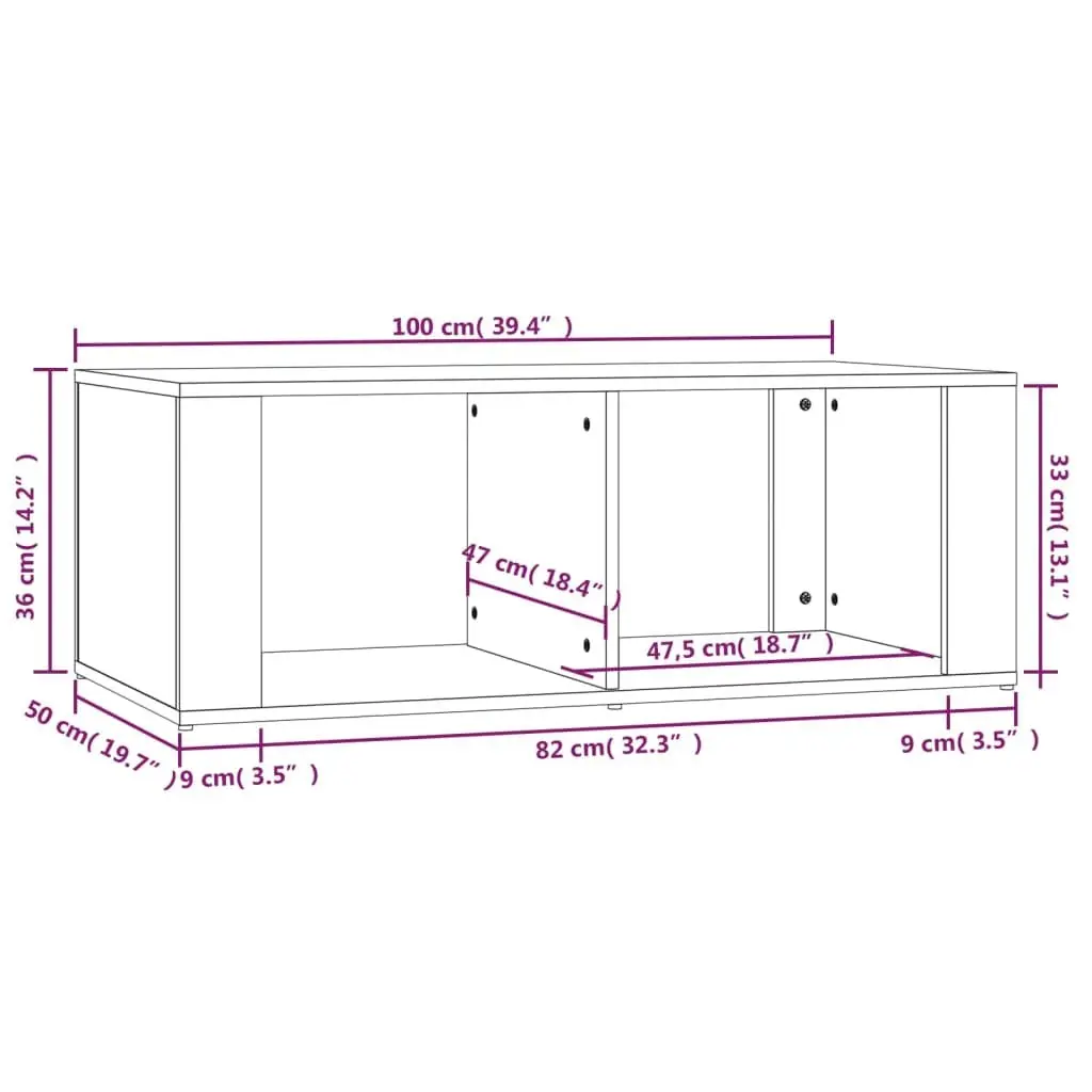 Coffee Table Grey Sonoma 100x50x36 cm Modern Living Room Storage Organiser