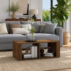 Coffee Table Brown Oak 100x50x36 cm with 2 Storage Shelves Living Room Furniture