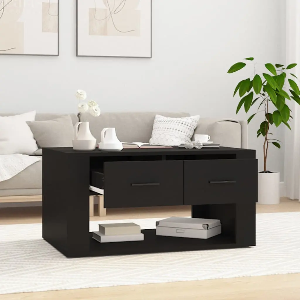 Coffee Table Engineered Wood 80x50x40 cm Black with 2 Storage Drawers