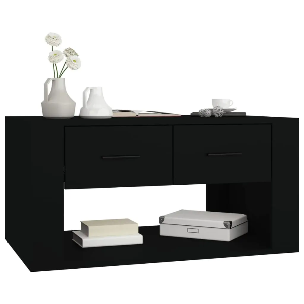 Coffee Table Engineered Wood 80x50x40 cm Black with 2 Storage Drawers