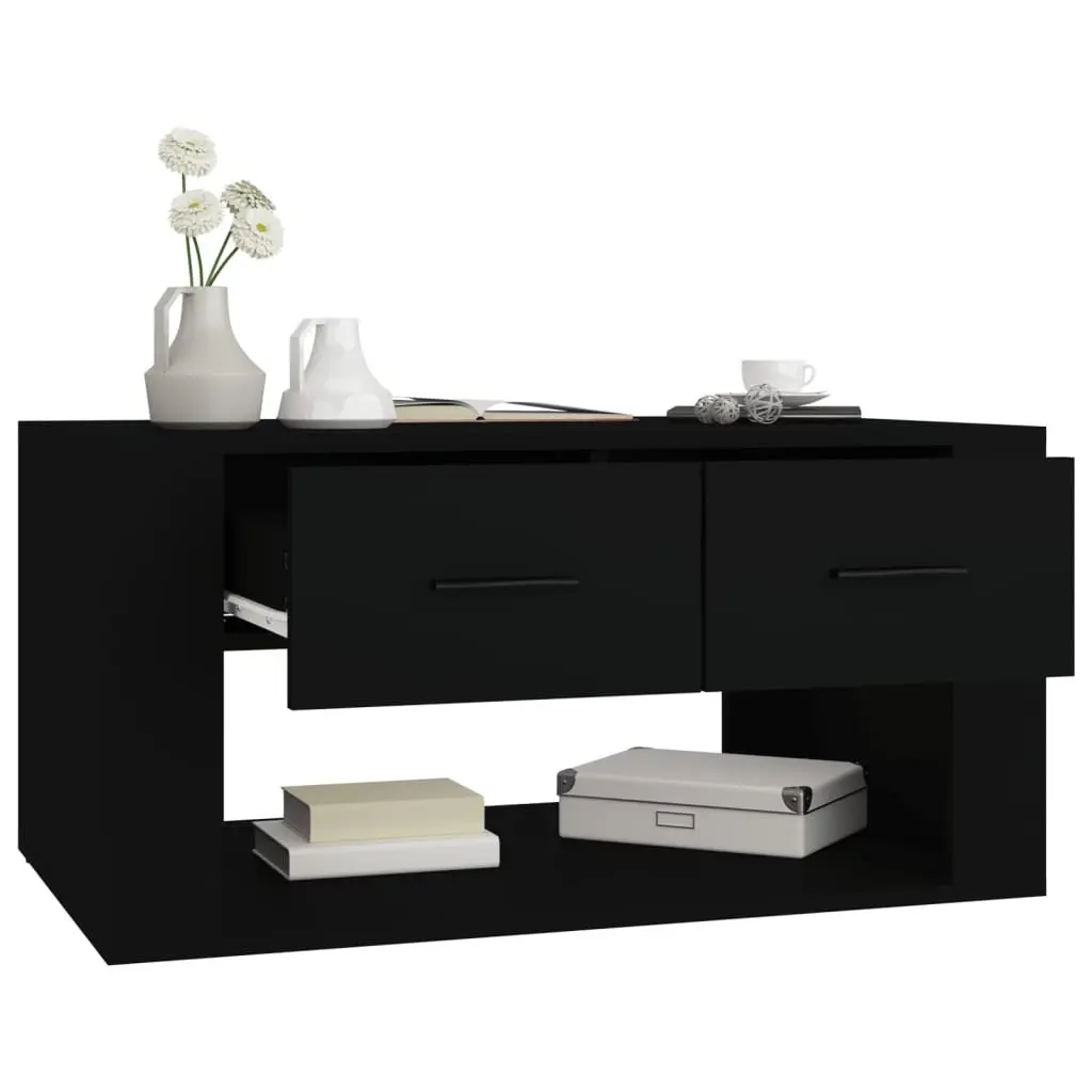 Coffee Table Engineered Wood 80x50x40 cm Black with 2 Storage Drawers