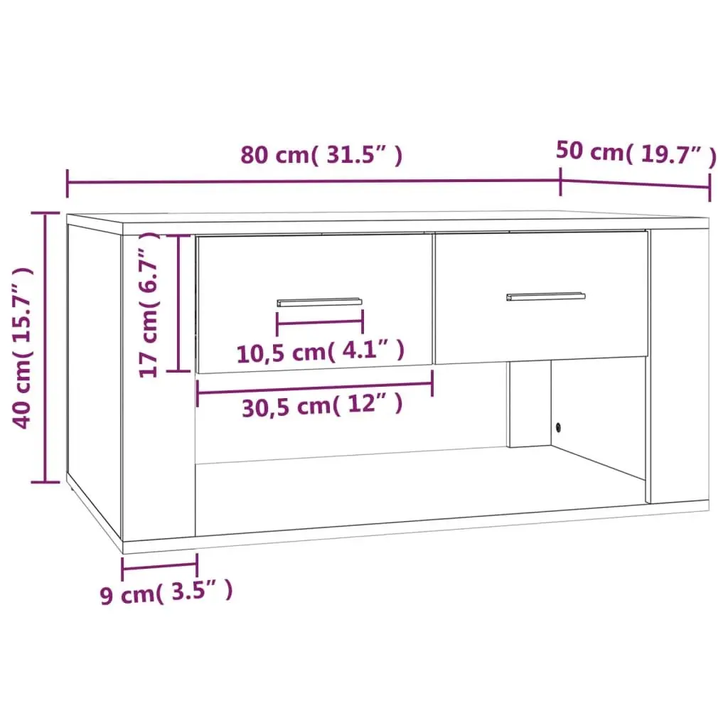 Coffee Table Engineered Wood 80x50x40 cm Black with 2 Storage Drawers