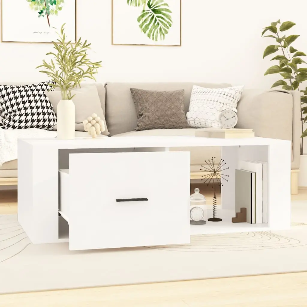 Coffee Table Engineered Wood 100x50.5x35 cm White with Drawer Storage Compartment