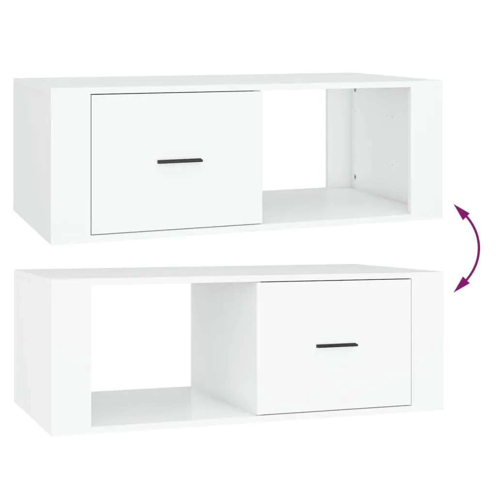 Coffee Table Engineered Wood 100x50.5x35 cm White with Drawer Storage Compartment