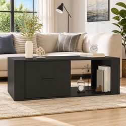 Coffee Table Black Storage Drawer Open Compartment Living Room Accent Furniture