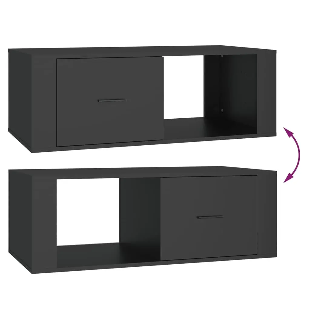 Black Coffee Table Engineered Wood Open Compartment Storage Drawer Living Room Furniture 100x50.5x35cm