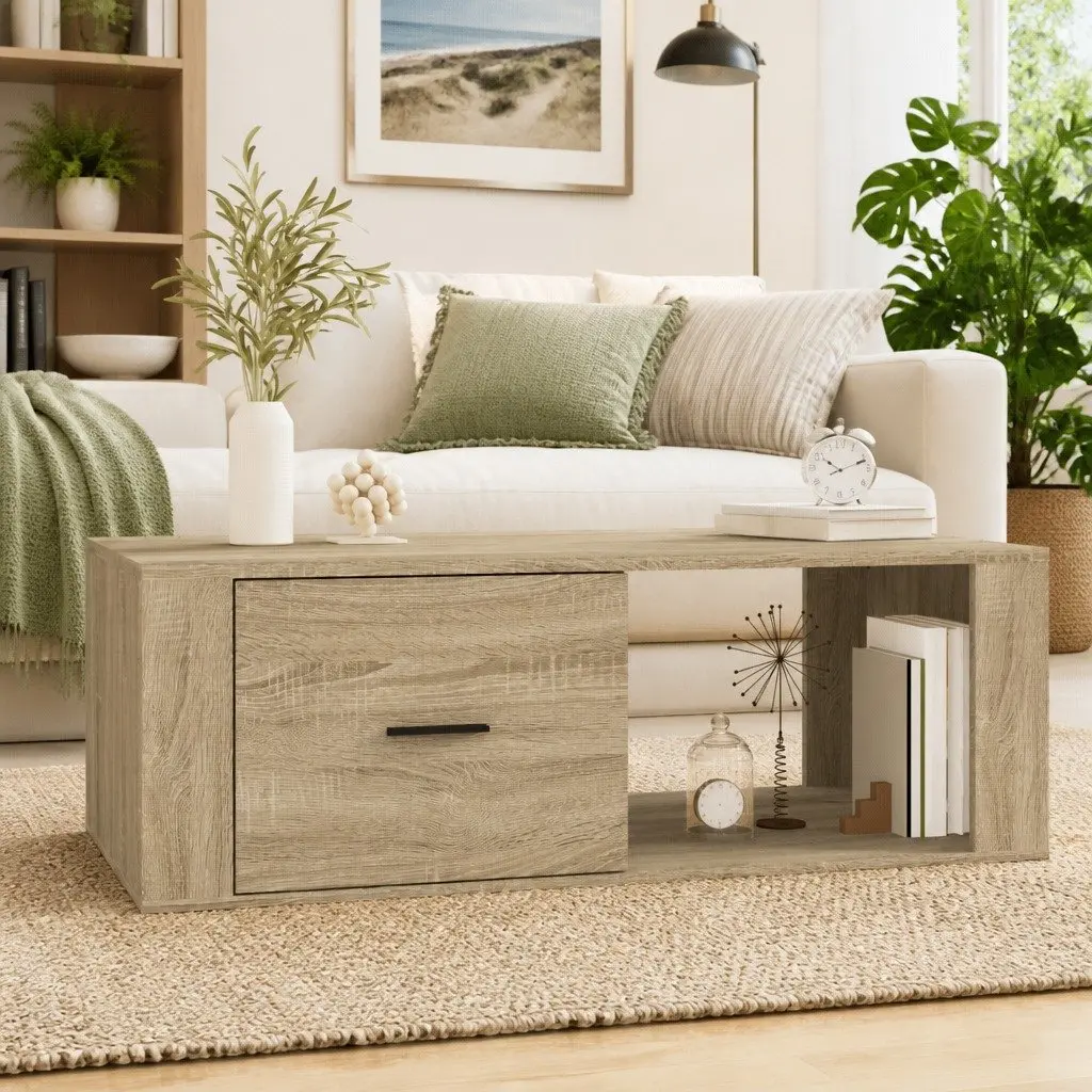 Brown Coffee Table with Drawer and Compartment