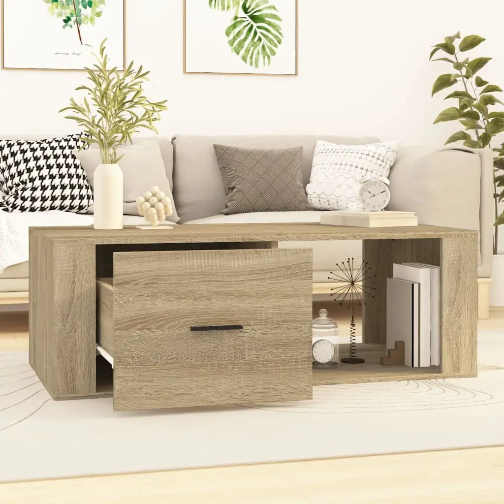 Brown Coffee Table with Drawer and Compartment