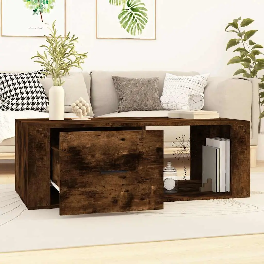 Coffee Table Engineered Wood Brown 100 x 50.5 x 35 cm with Storage Drawer Open Compartment