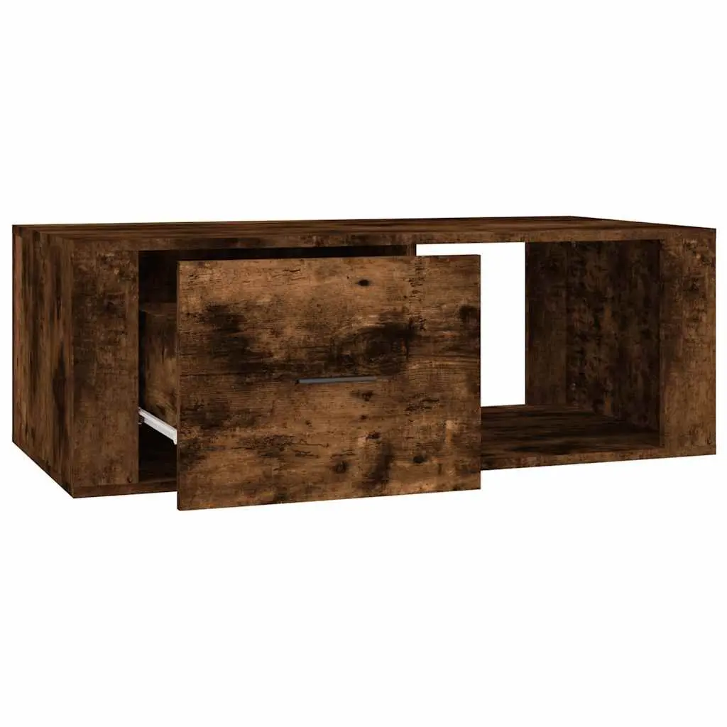 Coffee Table Engineered Wood Brown 100 x 50.5 x 35 cm with Storage Drawer Open Compartment