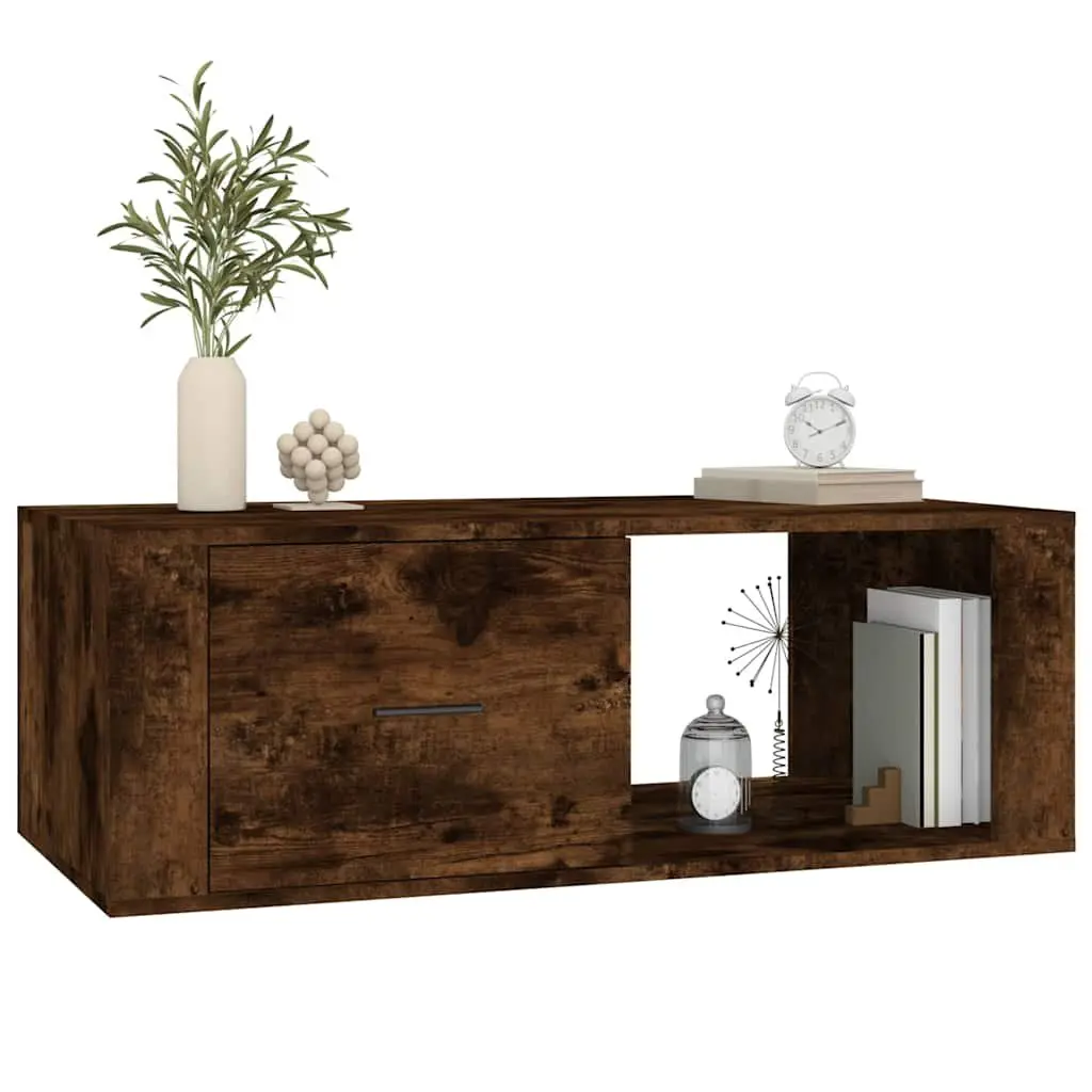Coffee Table Engineered Wood Brown 100 x 50.5 x 35 cm with Storage Drawer Open Compartment