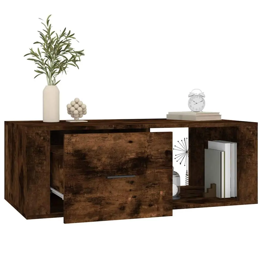 Coffee Table Engineered Wood Brown 100 x 50.5 x 35 cm with Storage Drawer Open Compartment
