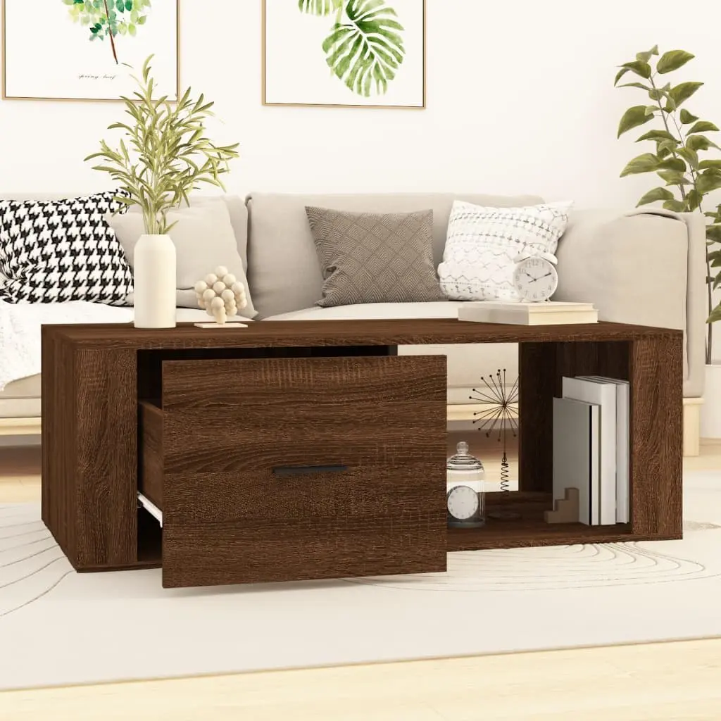 Coffee Table Engineered Wood Brown 100x50.5x35cm with Storage for Living Room