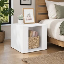 Bedside Table White Storage Nightstand Engineered Wood Bedroom Side Cabinet