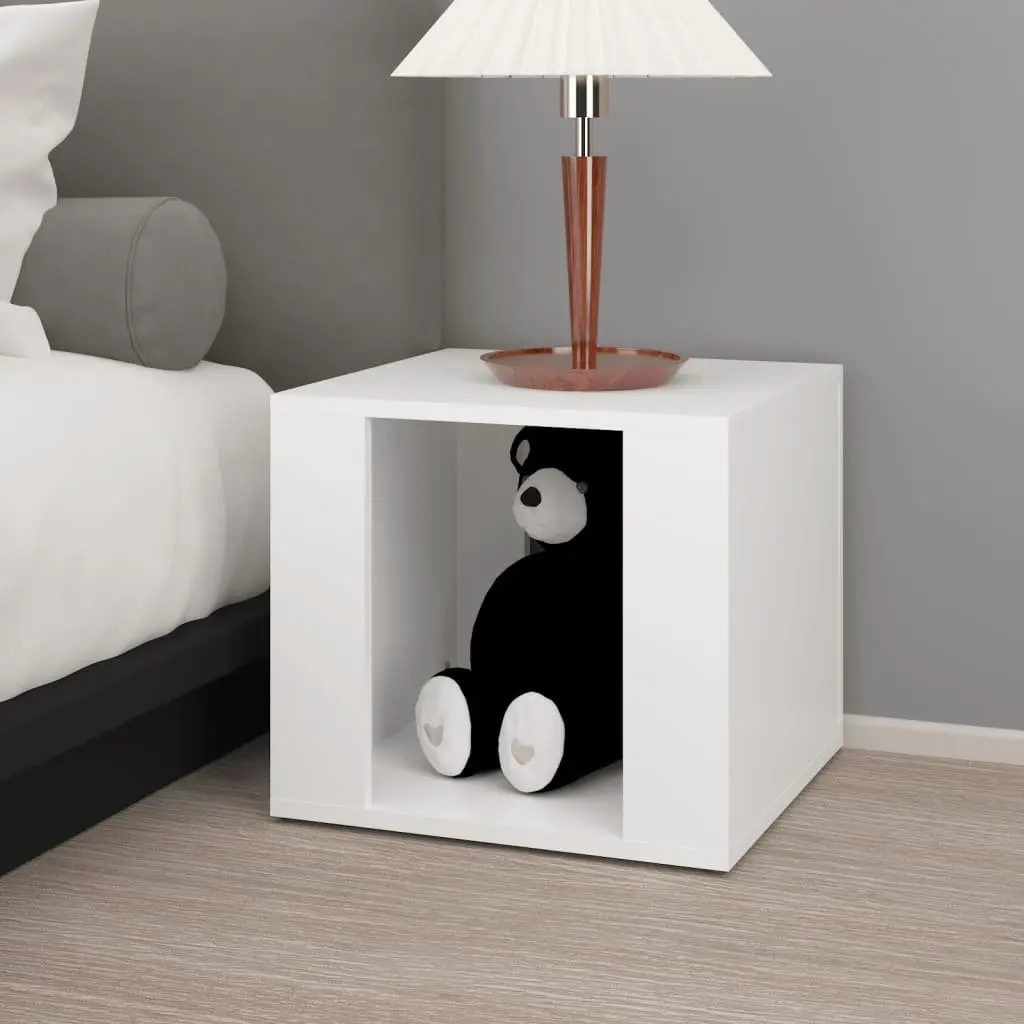 Bedside Table Engineered Wood White Compact Storage Nightstand