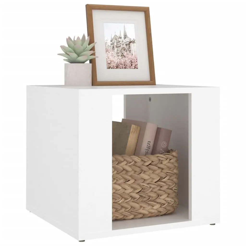 Bedside Table Engineered Wood White Compact Storage Nightstand