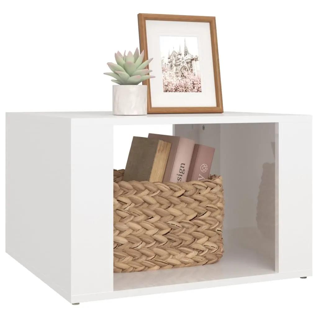 Bedside Table White High Gloss Storage Nightstand Engineered Wood Elegant Design