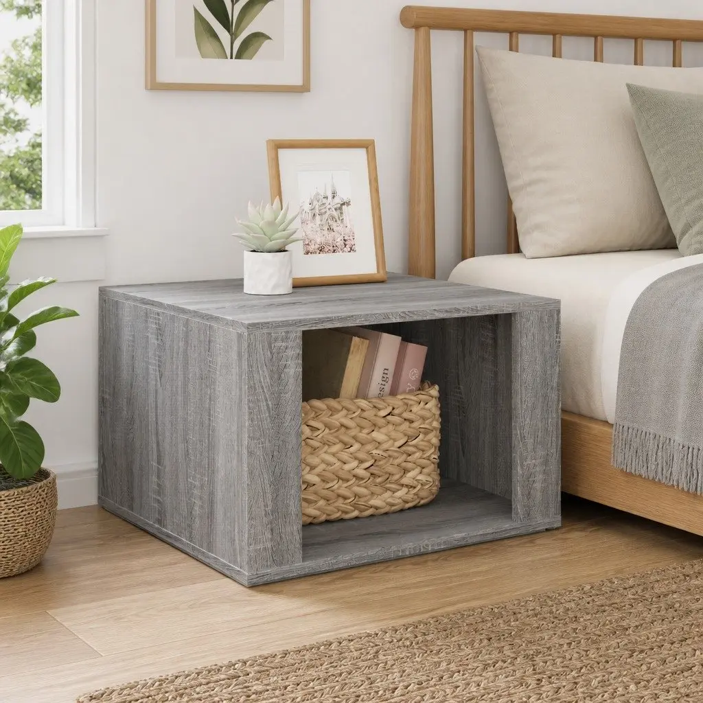 Grey Engineered Wood Nightstand Storage Bedside Table 57x55x36cm