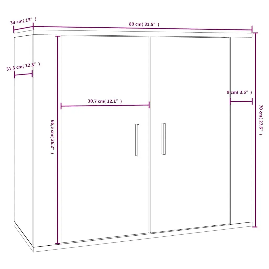 Sideboard Black 80x33x70 cm Storage Cabinet Engineered Wood Cupboard Doors