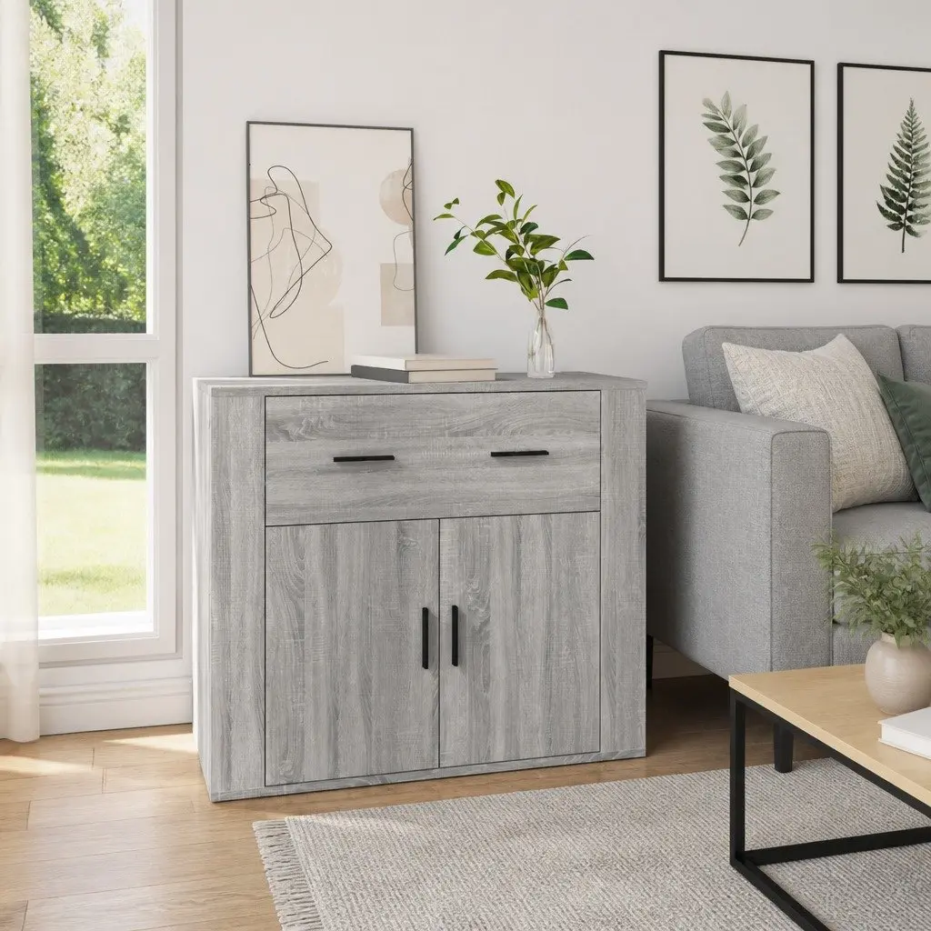 Grey Storage Sideboard Cabinet Engineered Wood 80x33x70cm with Doors and Drawers