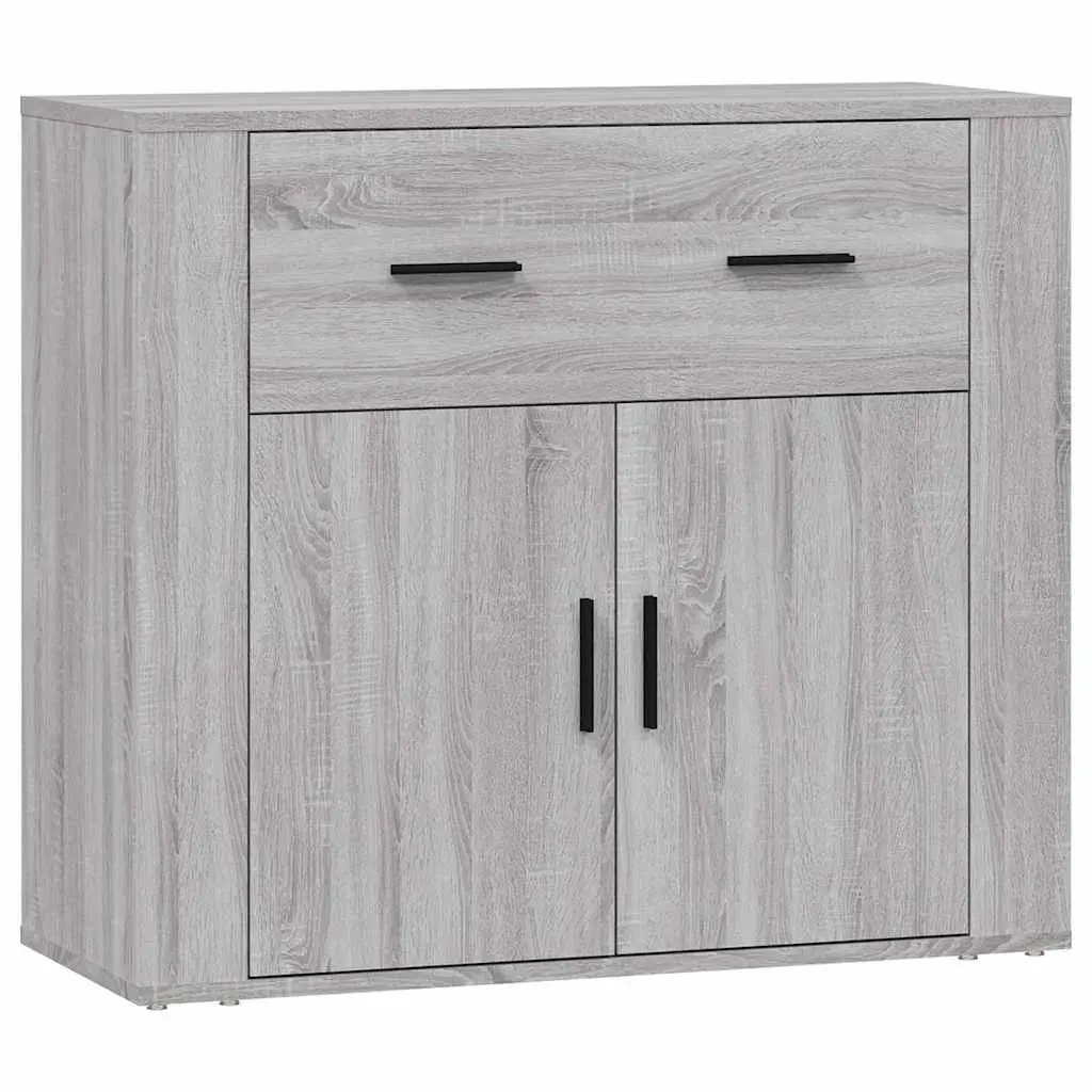 Grey Storage Sideboard Cabinet Engineered Wood 80x33x70cm with Doors and Drawers