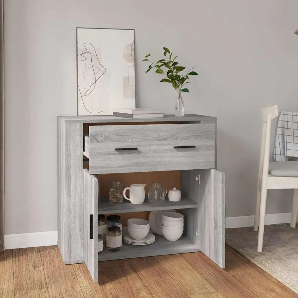 Grey Storage Sideboard Cabinet Engineered Wood 80x33x70cm with Doors and Drawers