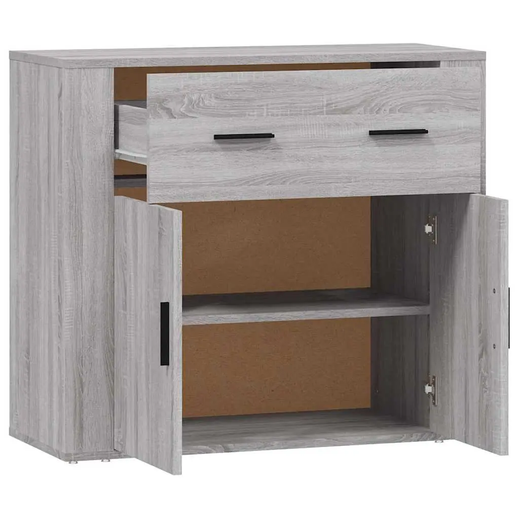 Grey Storage Sideboard Cabinet Engineered Wood 80x33x70cm with Doors and Drawers
