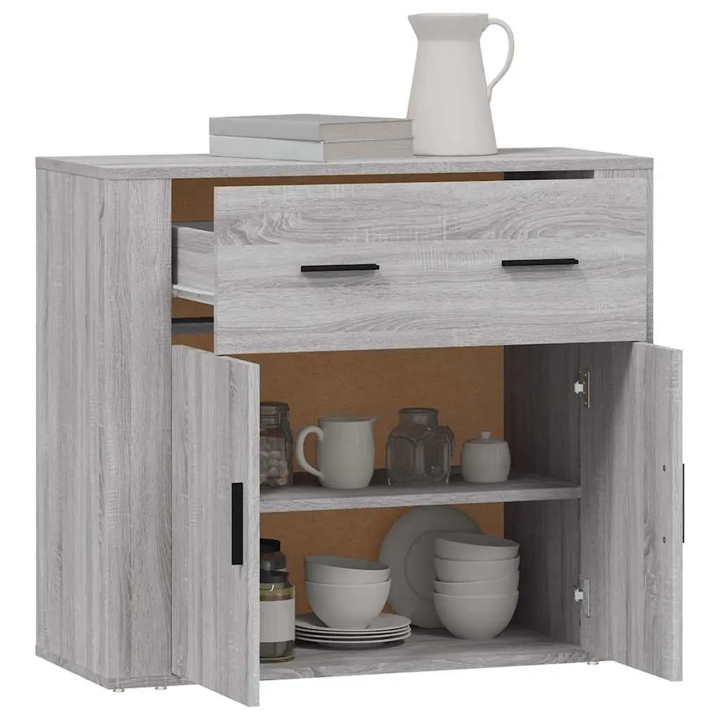 Grey Storage Sideboard Cabinet Engineered Wood 80x33x70cm with Doors and Drawers