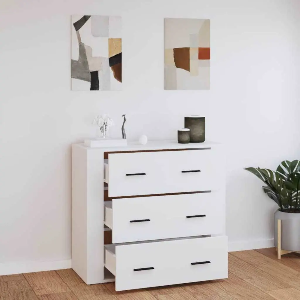Engineered Wood Sideboard Cabinet White 80x33x70cm 3 Drawers Storage Buffet